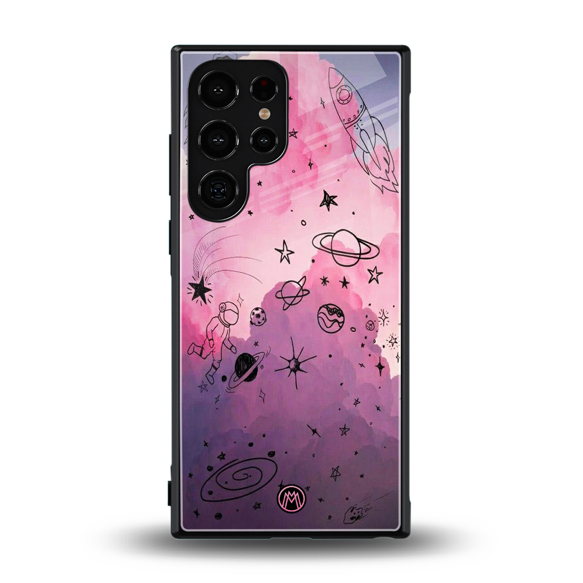 space pink aesthetic back phone cover | glass case for samsung galaxy s24 ultra