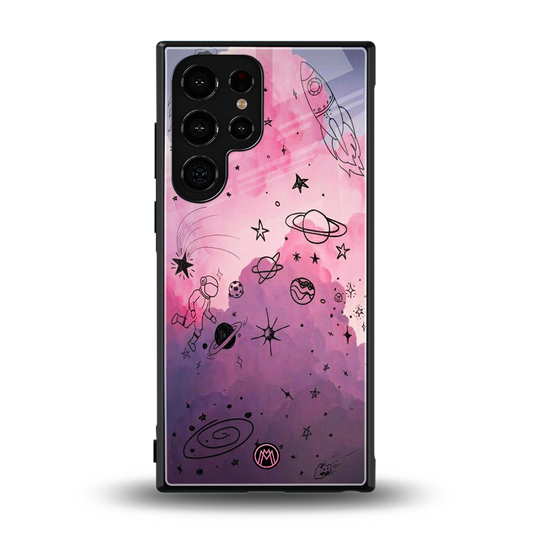 space pink aesthetic back phone cover | glass case for samsung galaxy s24 ultra