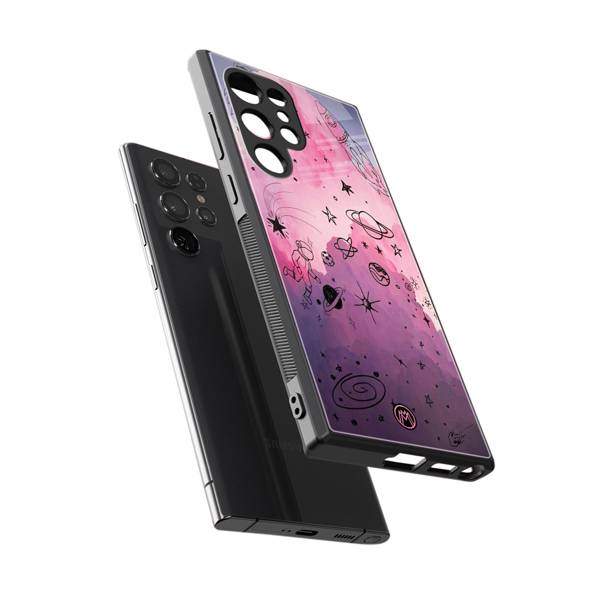 space pink aesthetic back phone cover | glass case for samsung galaxy s24 ultra