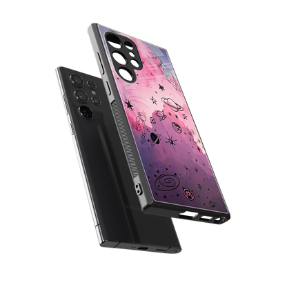 space pink aesthetic back phone cover | glass case for samsung galaxy s24 ultra