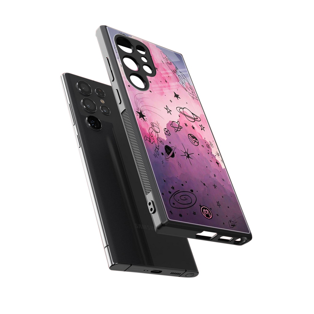 space pink aesthetic back phone cover | glass case for samsung galaxy s23 ultra
