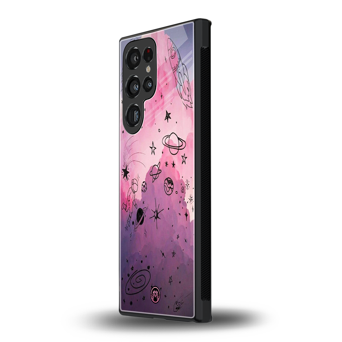 space pink aesthetic back phone cover | glass case for samsung galaxy s24 ultra