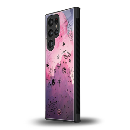 space pink aesthetic back phone cover | glass case for samsung galaxy s24 ultra