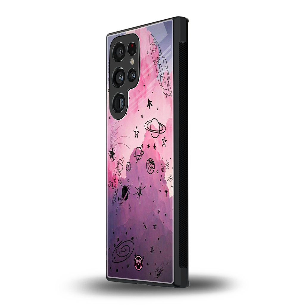 space pink aesthetic back phone cover | glass case for samsung galaxy s23 ultra