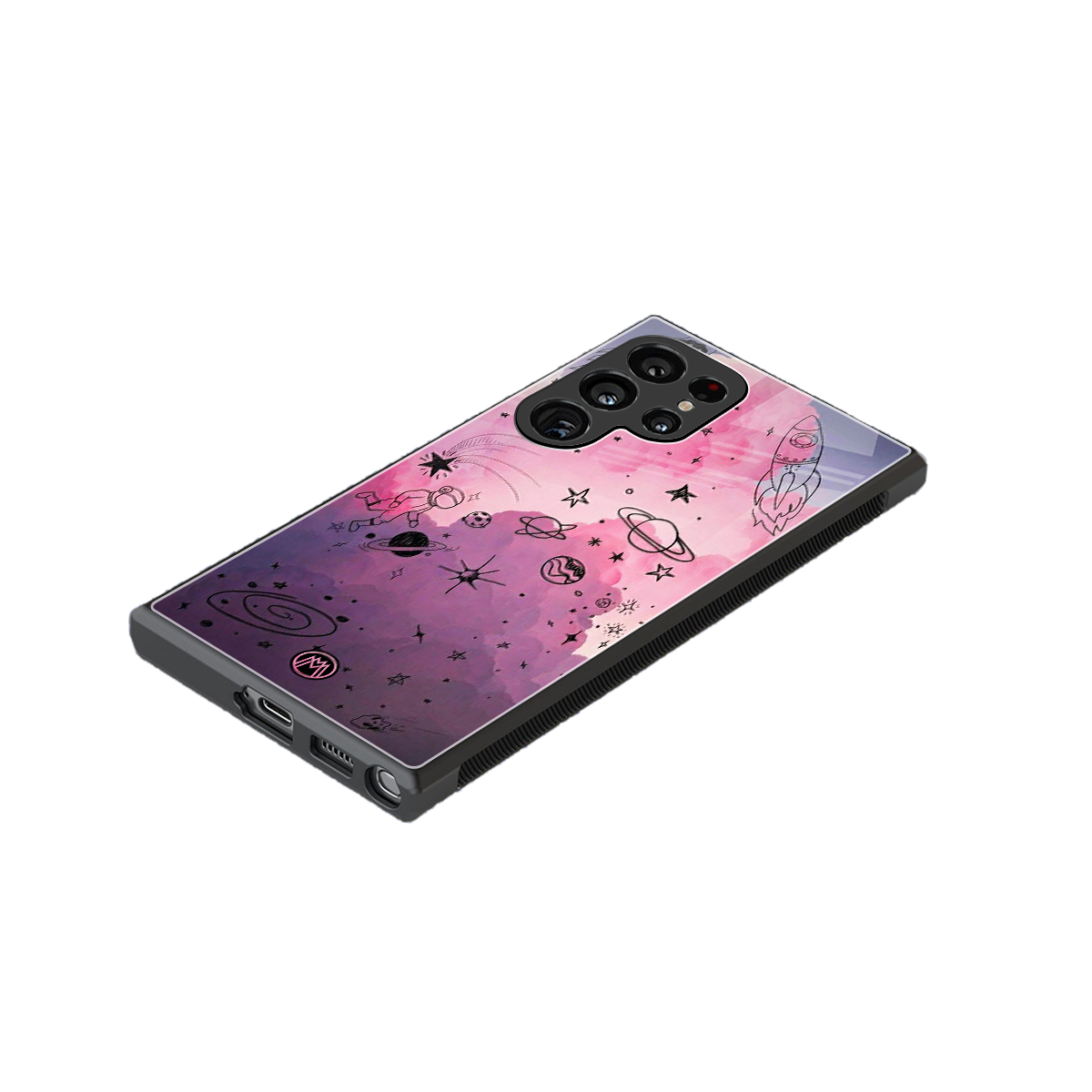 space pink aesthetic back phone cover | glass case for samsung galaxy s24 ultra