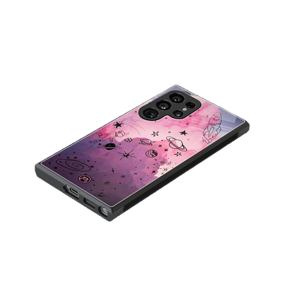 space pink aesthetic back phone cover | glass case for samsung galaxy s24 ultra