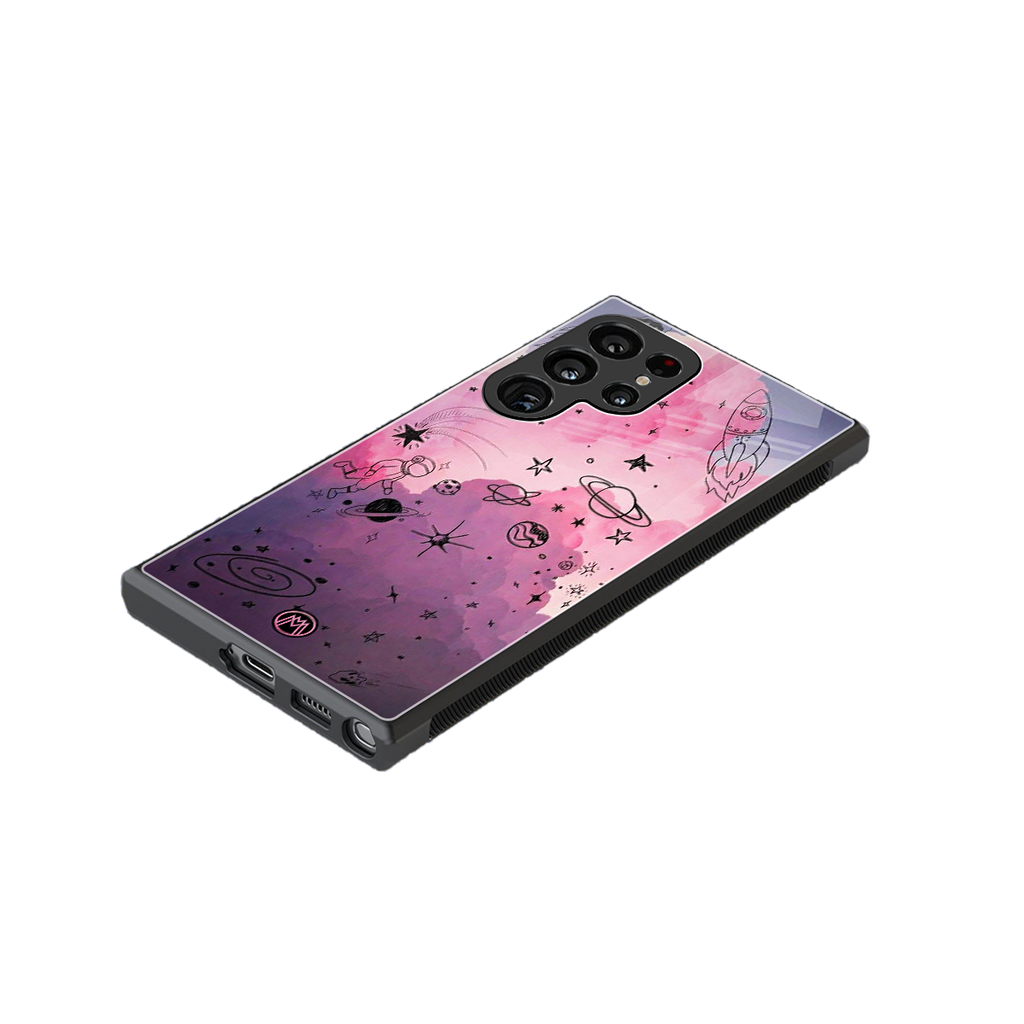space pink aesthetic back phone cover | glass case for samsung galaxy s23 ultra