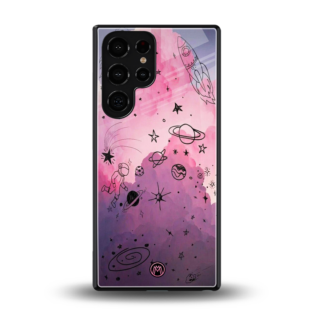 space pink aesthetic back phone cover | glass case for samsung galaxy s25 ultra
