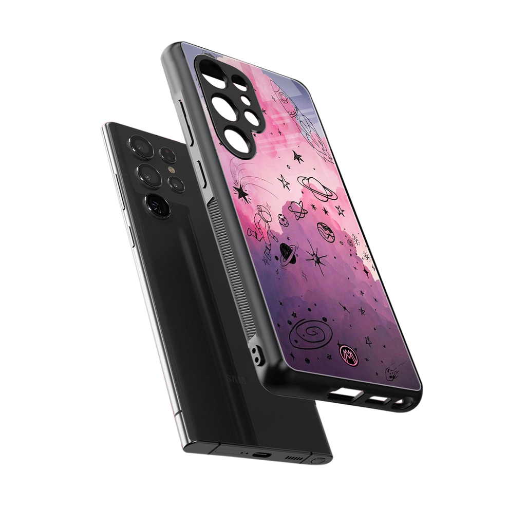 space pink aesthetic back phone cover | glass case for samsung galaxy s25 ultra