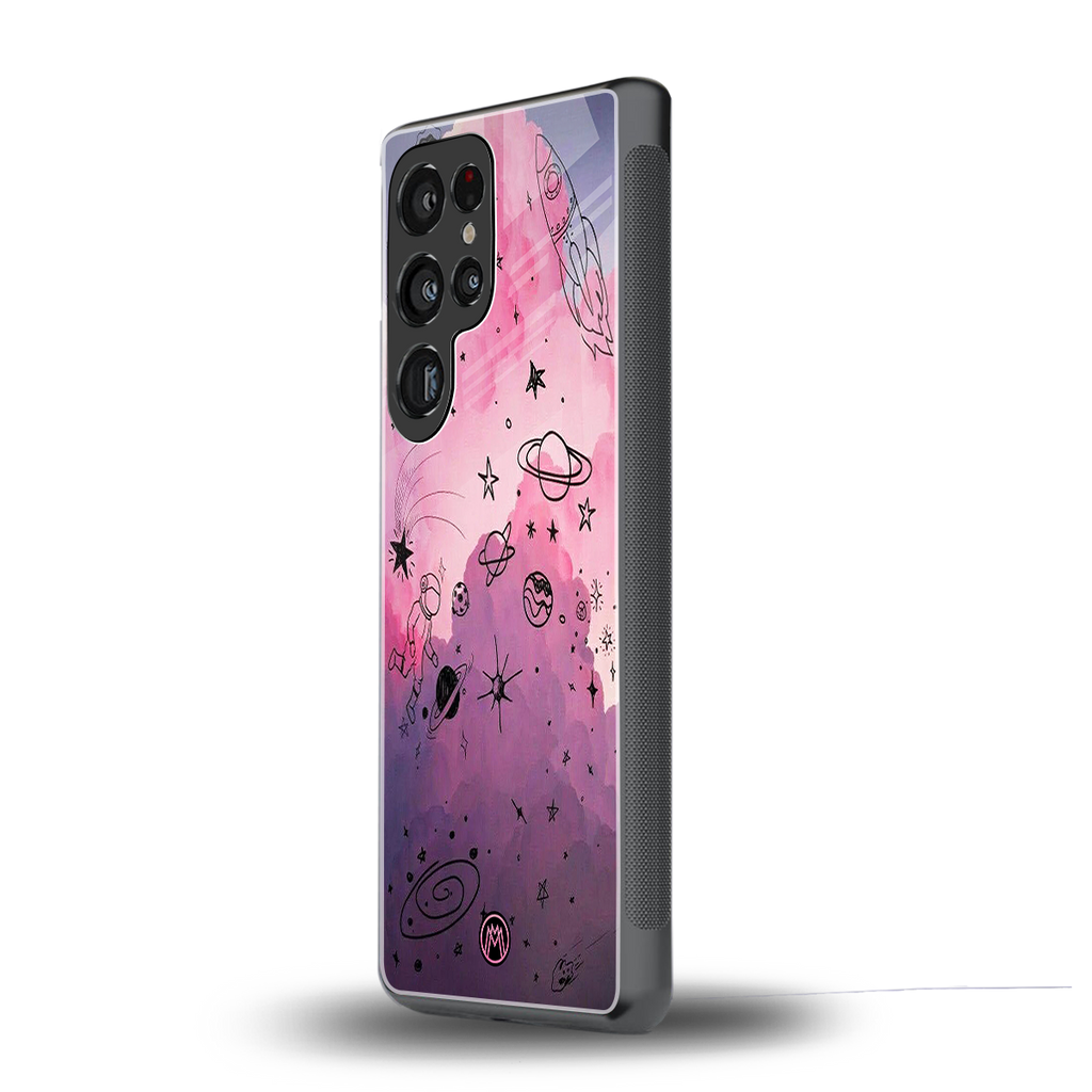 space pink aesthetic back phone cover | glass case for samsung galaxy s25 ultra