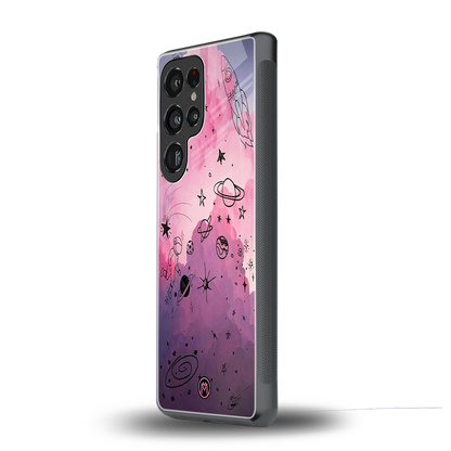 space pink aesthetic back phone cover | glass case for samsung galaxy s25 ultra