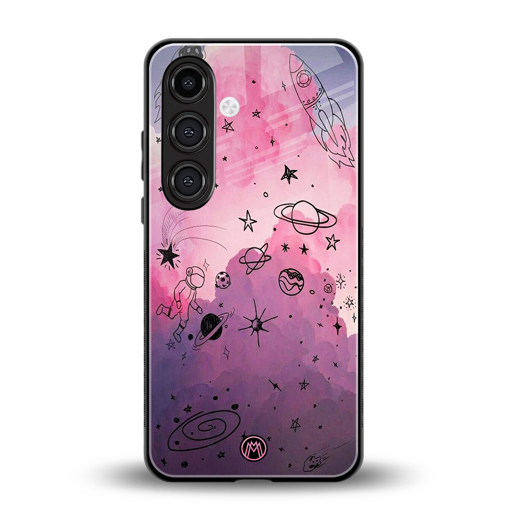 space pink aesthetic back phone cover | glass case for samsung galaxy s24