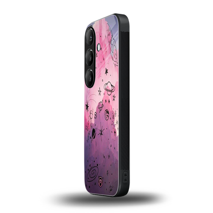 space pink aesthetic back phone cover | glass case for samsung galaxy s24 fe
