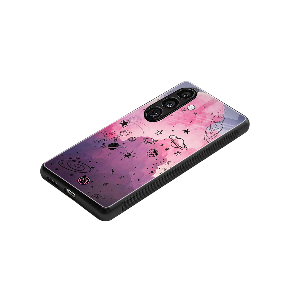 space pink aesthetic back phone cover | glass case for samsung galaxy s24 fe