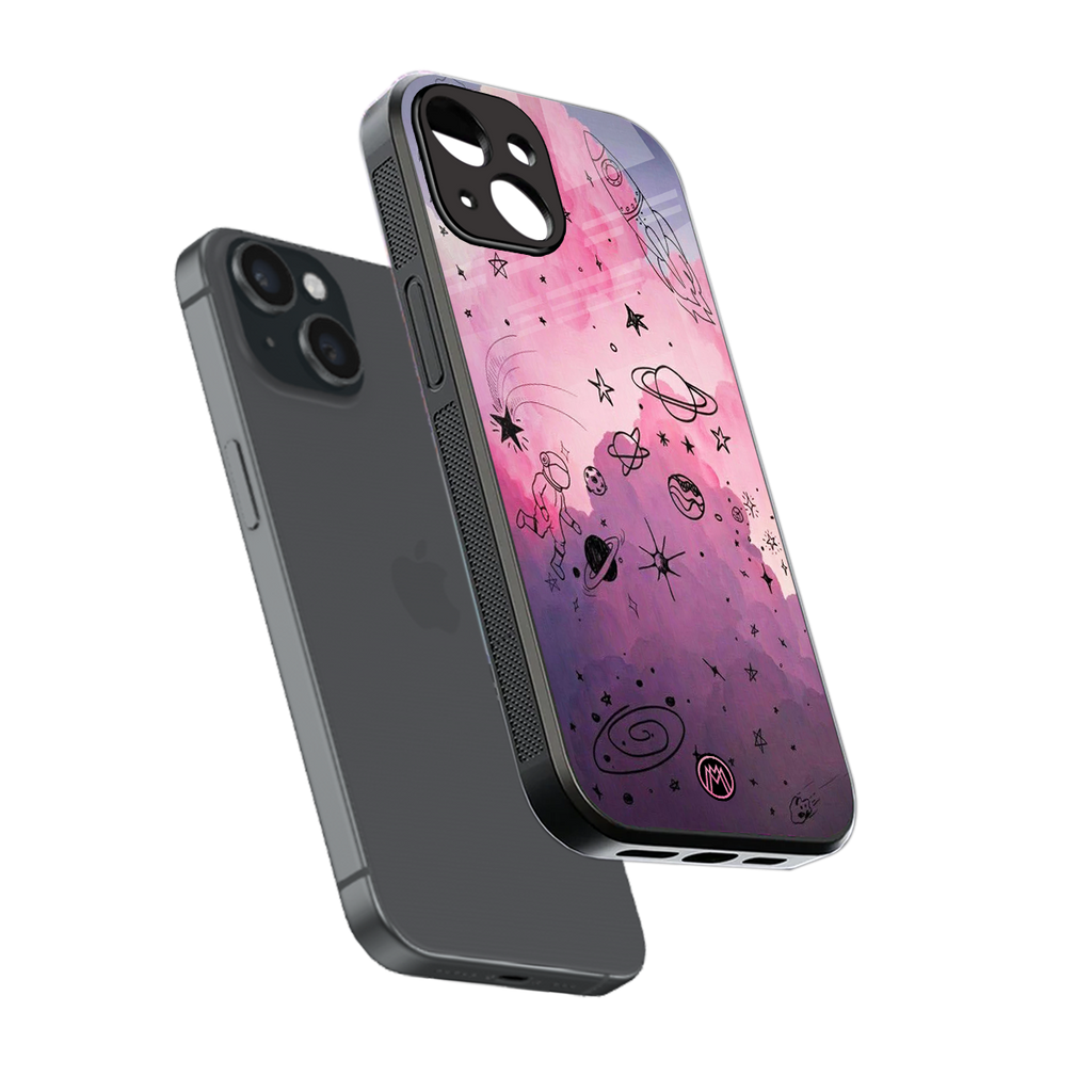 space pink aesthetic back phone cover | glass case for iphone 15