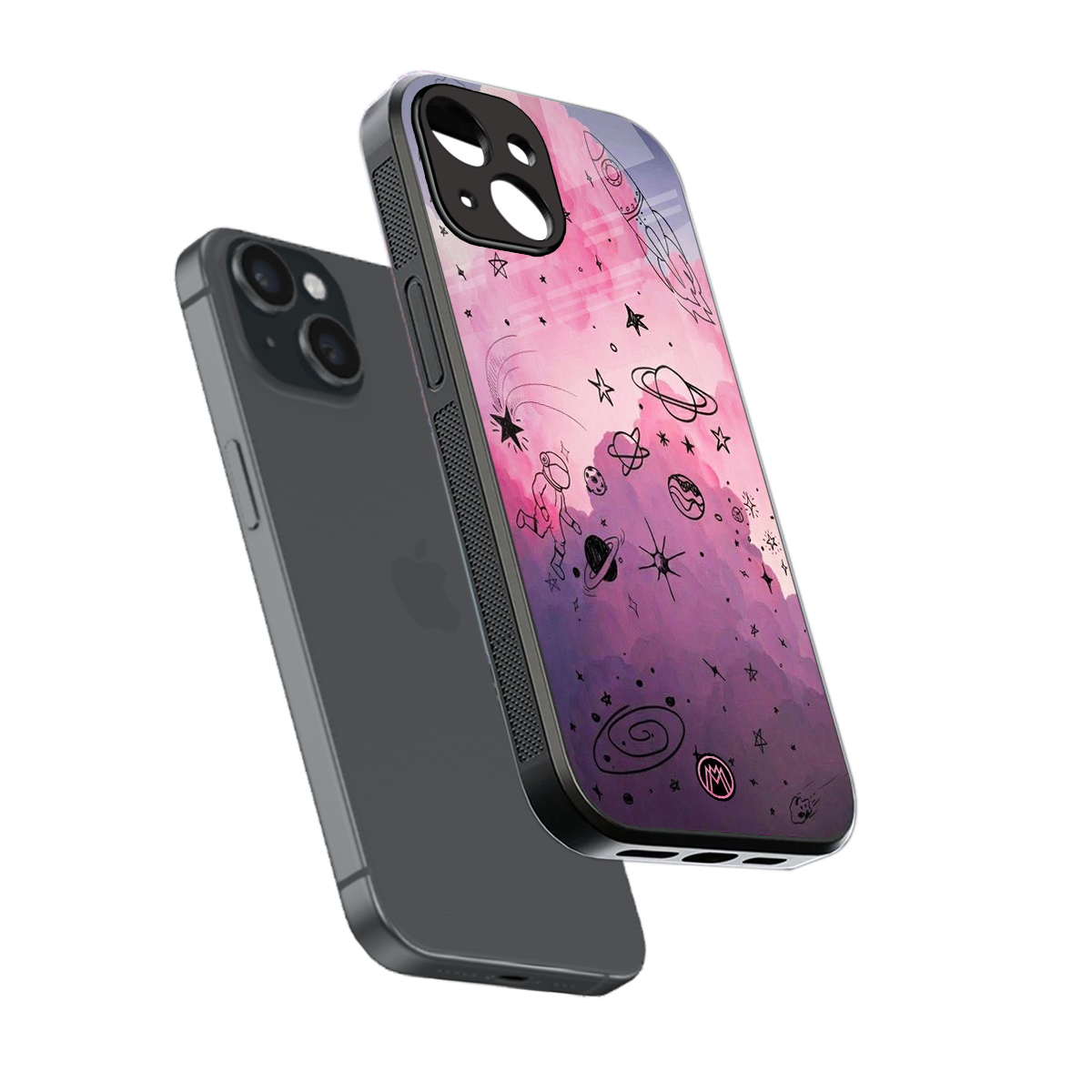 space pink aesthetic back phone cover | glass case for iphone 15