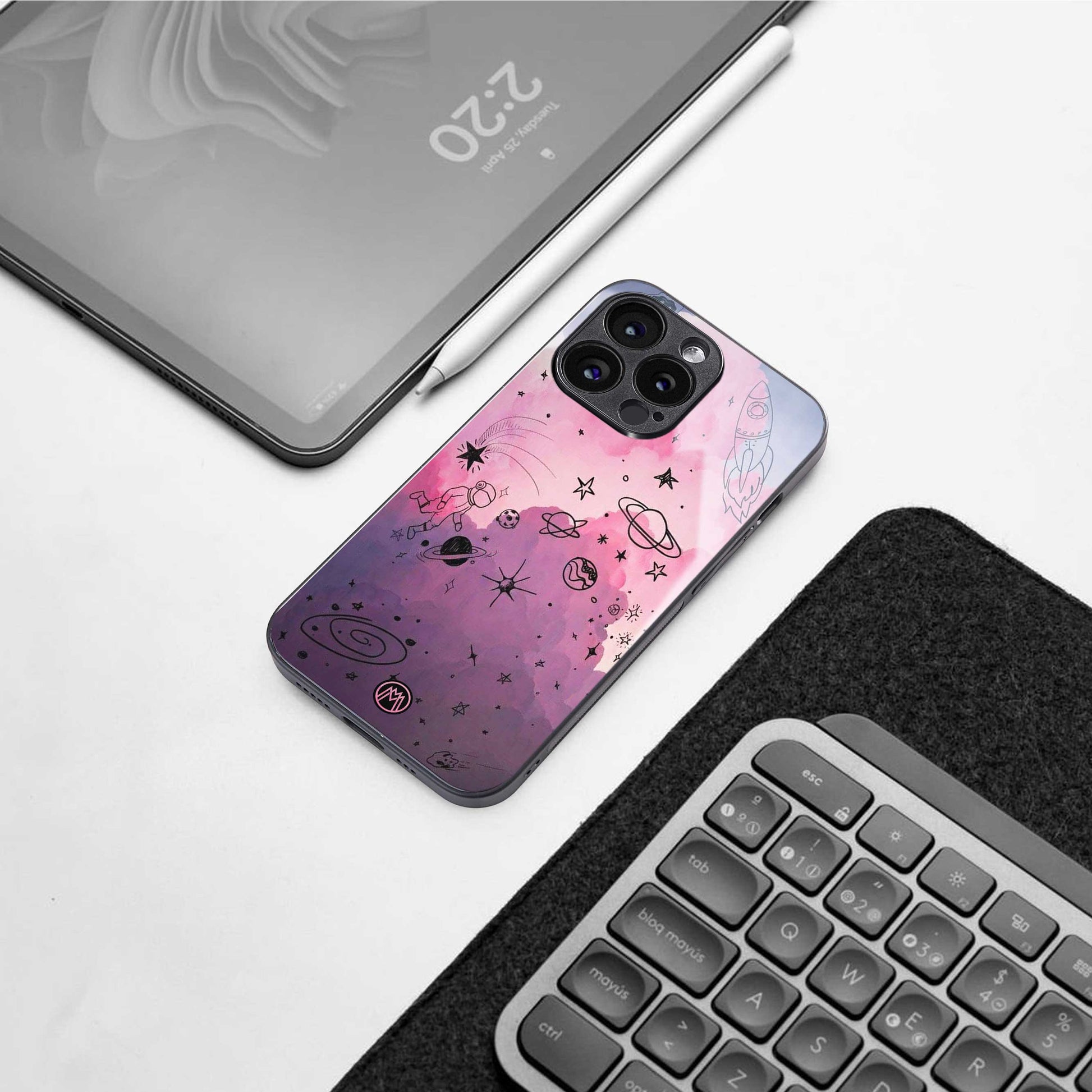 space pink aesthetic back phone cover | glass case for iphone 13 mini