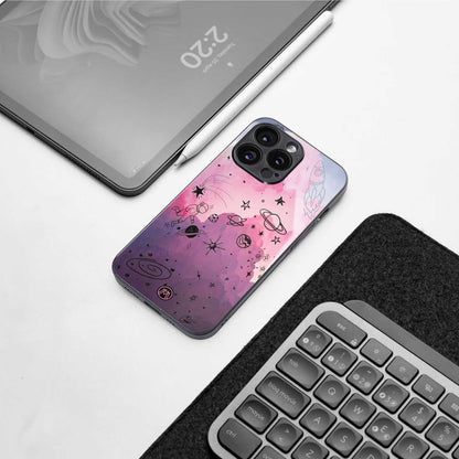 space pink aesthetic back phone cover | glass case for iphone 13 mini