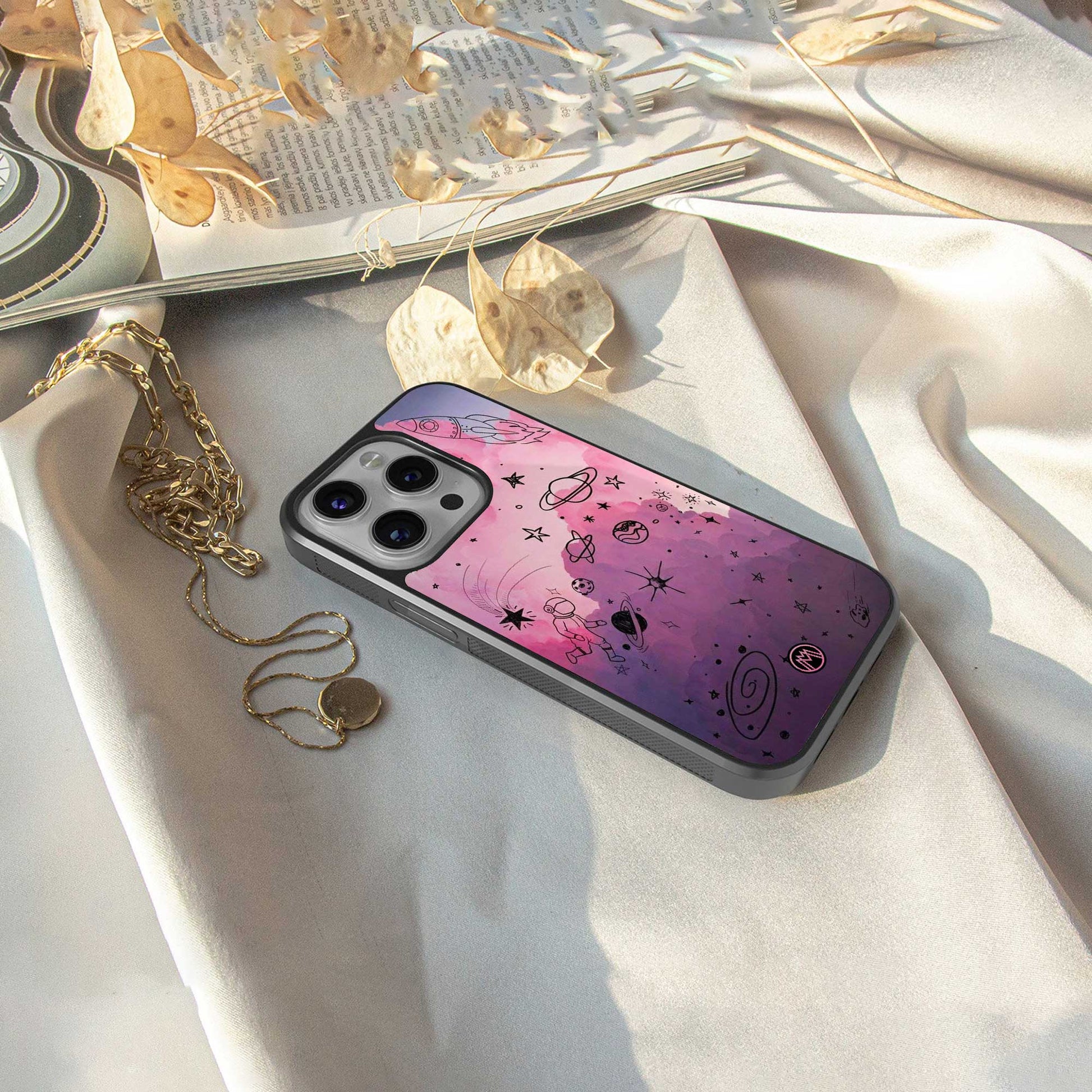 space pink aesthetic back phone cover | glass case for iphone 13 mini