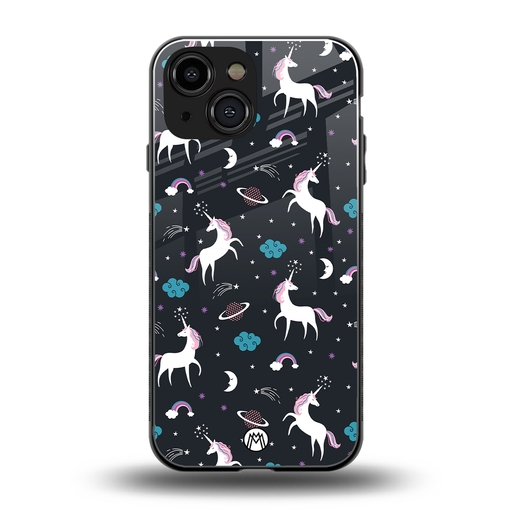 spatial unicorn galaxy back phone cover | glass case for iphone 13 mini