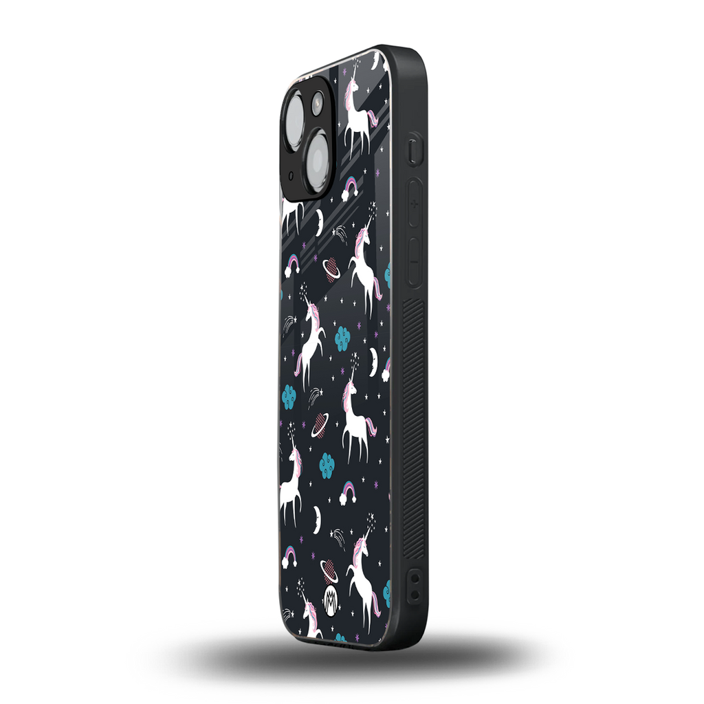 spatial unicorn galaxy back phone cover | glass case for iphone 13 mini