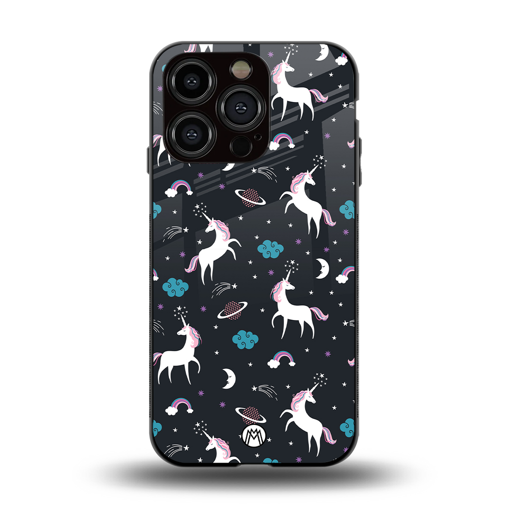 spatial unicorn galaxy back phone cover | glass case for iphone 13 pro