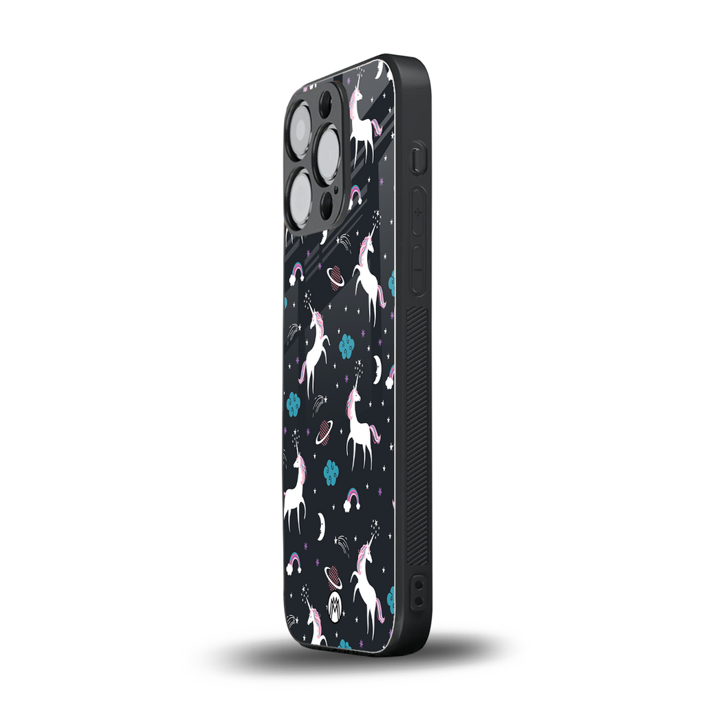 spatial unicorn galaxy back phone cover | glass case for iphone 13 pro