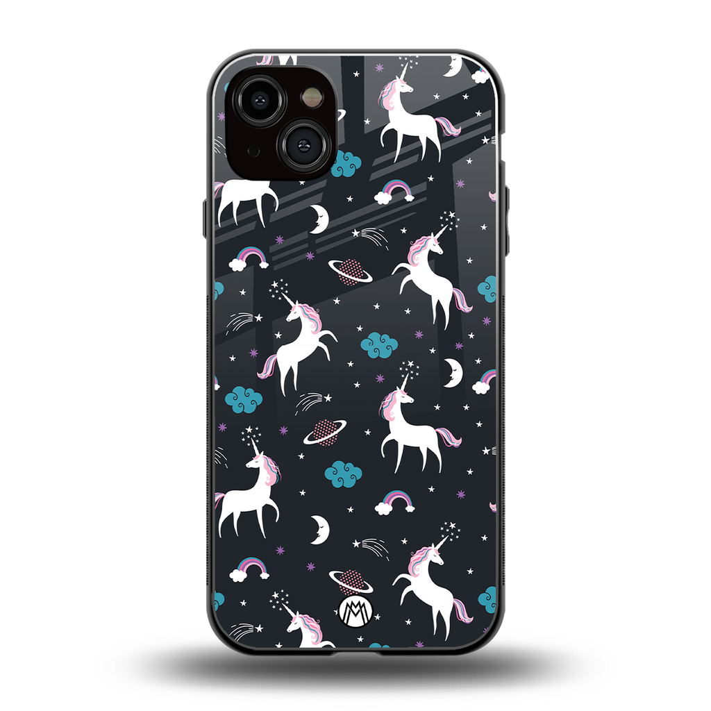 spatial unicorn galaxy back phone cover | glass case for iphone 14 plus