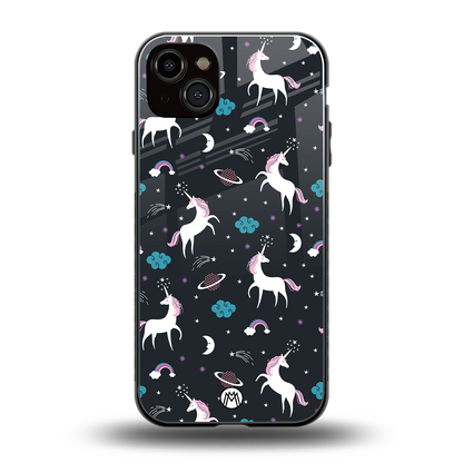 spatial unicorn galaxy back phone cover | glass case for iphone 14 plus