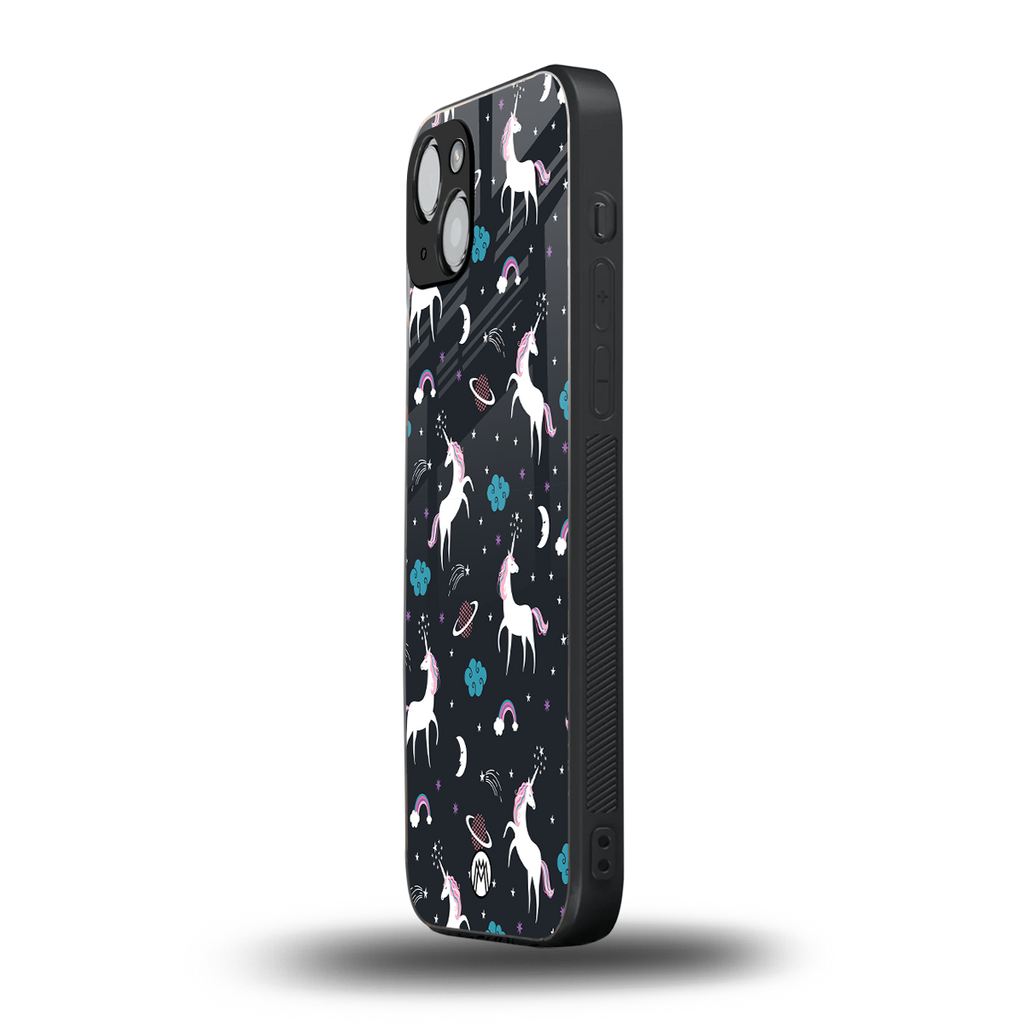 spatial unicorn galaxy back phone cover | glass case for iphone 15 plus
