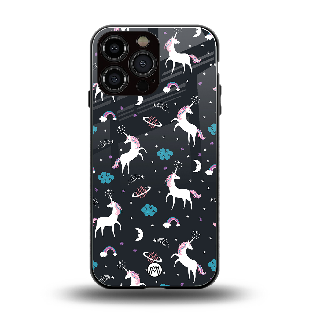 spatial unicorn galaxy back phone cover | glass case for iphone 14 pro max