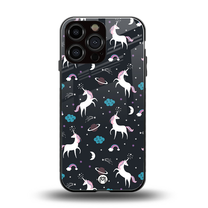spatial unicorn galaxy back phone cover | glass case for iphone 14 pro max