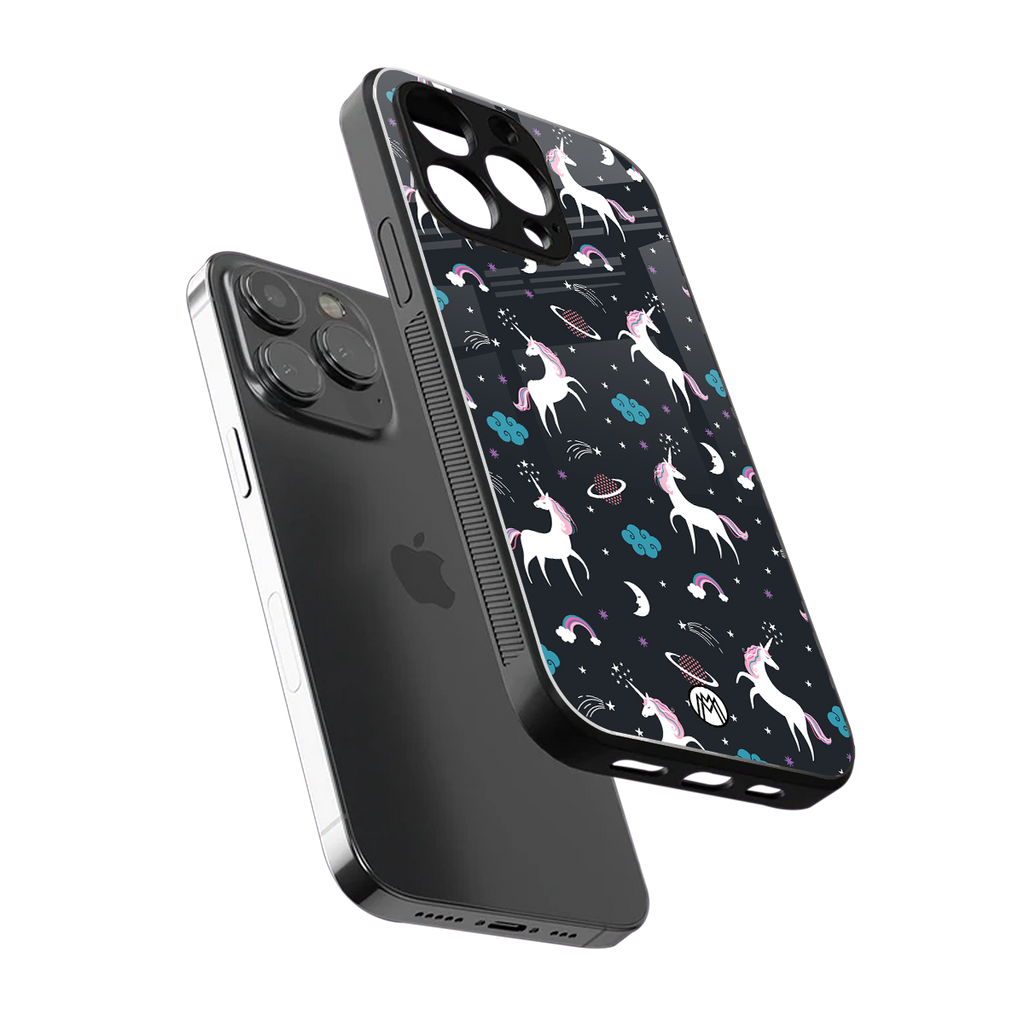 spatial unicorn galaxy back phone cover | glass case for iphone 14 pro max