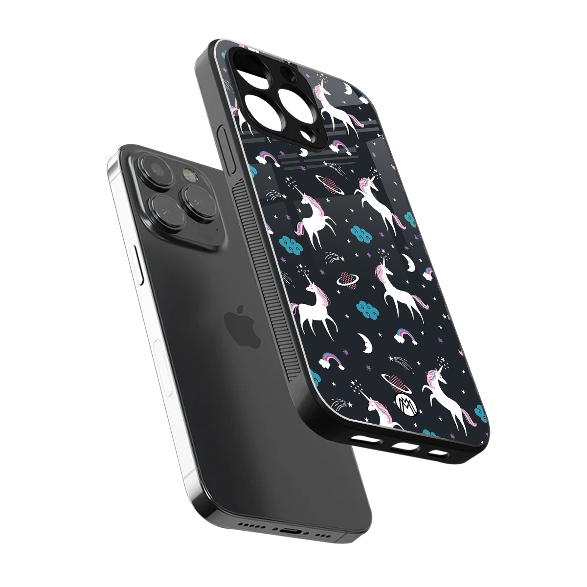 spatial unicorn galaxy back phone cover | glass case for iphone 14 pro max