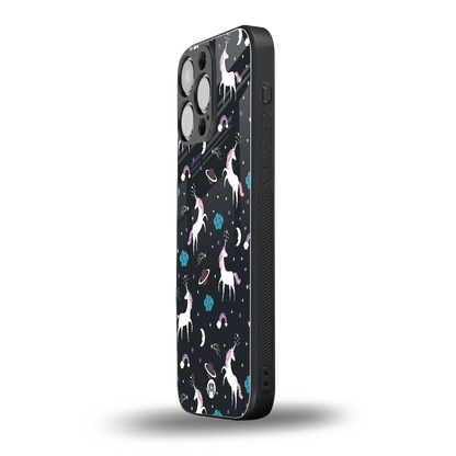spatial unicorn galaxy back phone cover | glass case for iphone 14 pro max