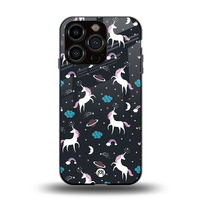 spatial unicorn galaxy back phone cover | glass case for iphone 15 pro