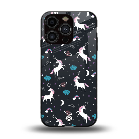 spatial unicorn galaxy back phone cover | glass case for iphone 14 pro