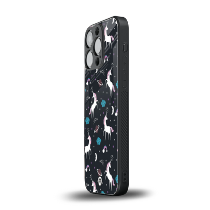 spatial unicorn galaxy back phone cover | glass case for iphone 15 pro