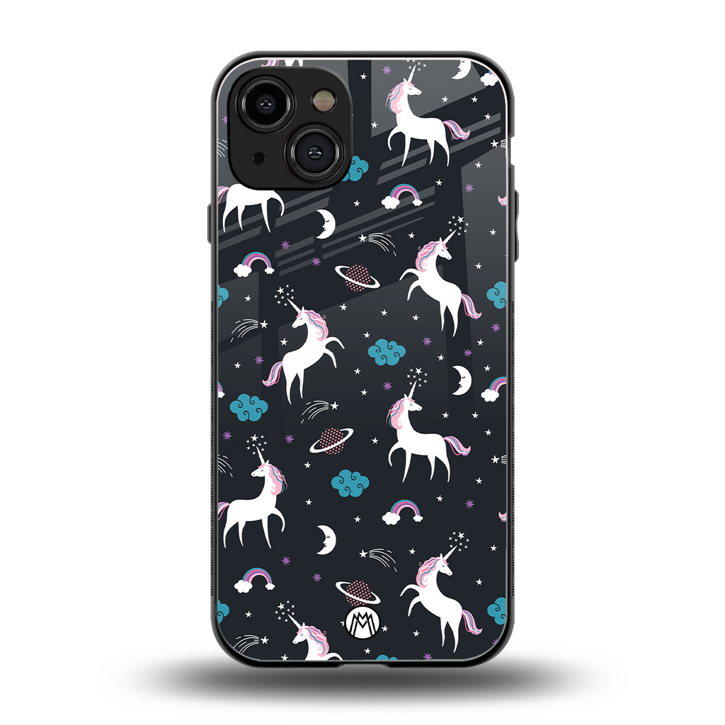 spatial unicorn galaxy back phone cover | glass case for iphone 15