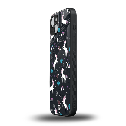 spatial unicorn galaxy back phone cover | glass case for iphone 15