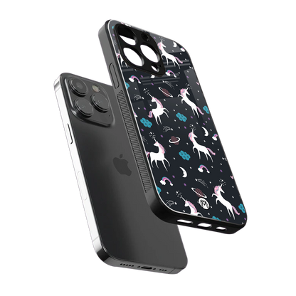 spatial unicorn galaxy back phone cover | glass case for iphone 14 pro