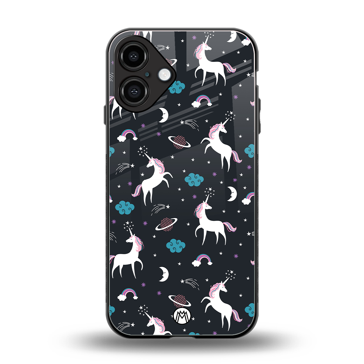 spatial unicorn galaxy back phone cover | glass case for iphone 16 plus