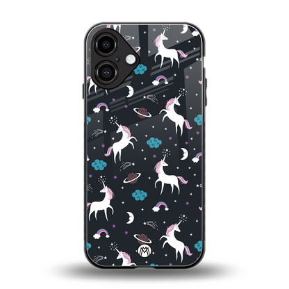 spatial unicorn galaxy back phone cover | glass case for iphone 16 plus
