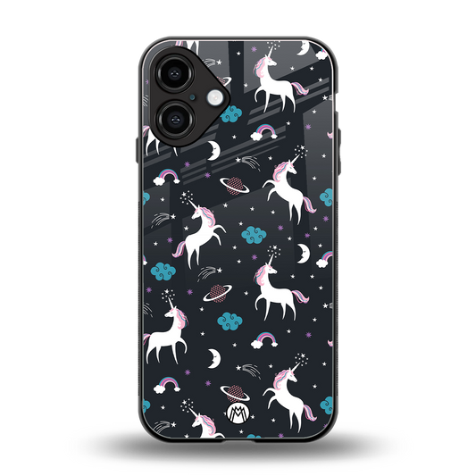 spatial unicorn galaxy back phone cover | glass case for iphone 16 plus