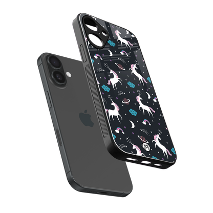 spatial unicorn galaxy back phone cover | glass case for iphone 16 plus