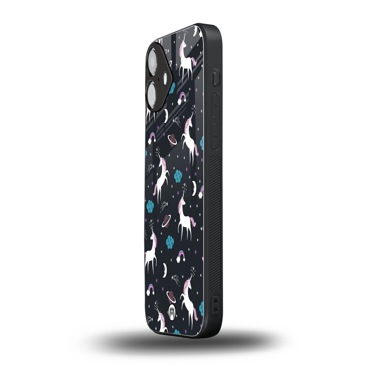spatial unicorn galaxy back phone cover | glass case for iphone 16 plus