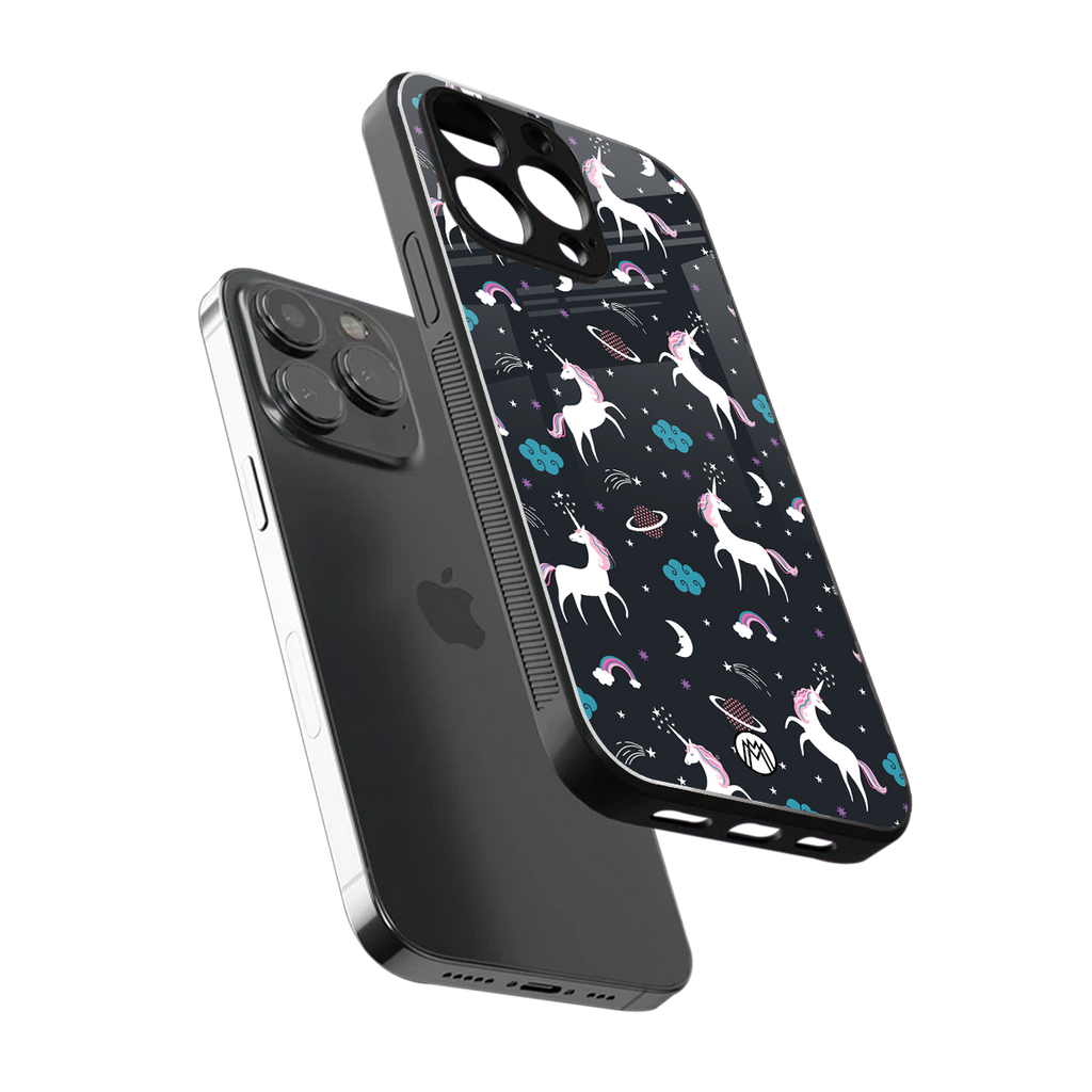 spatial unicorn galaxy back phone cover | glass case for iphone 16 pro max