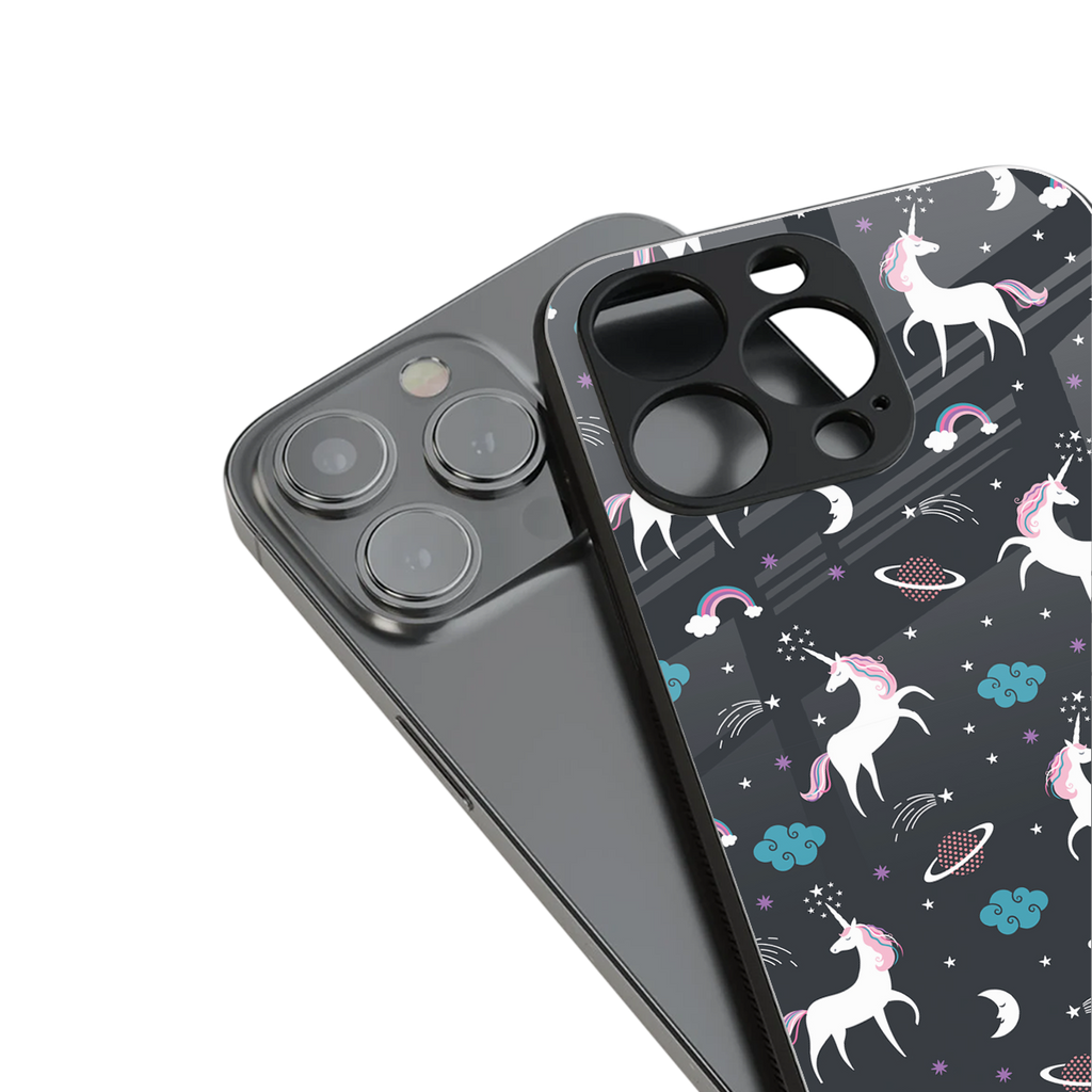 spatial unicorn galaxy back phone cover | glass case for iphone 14 pro max