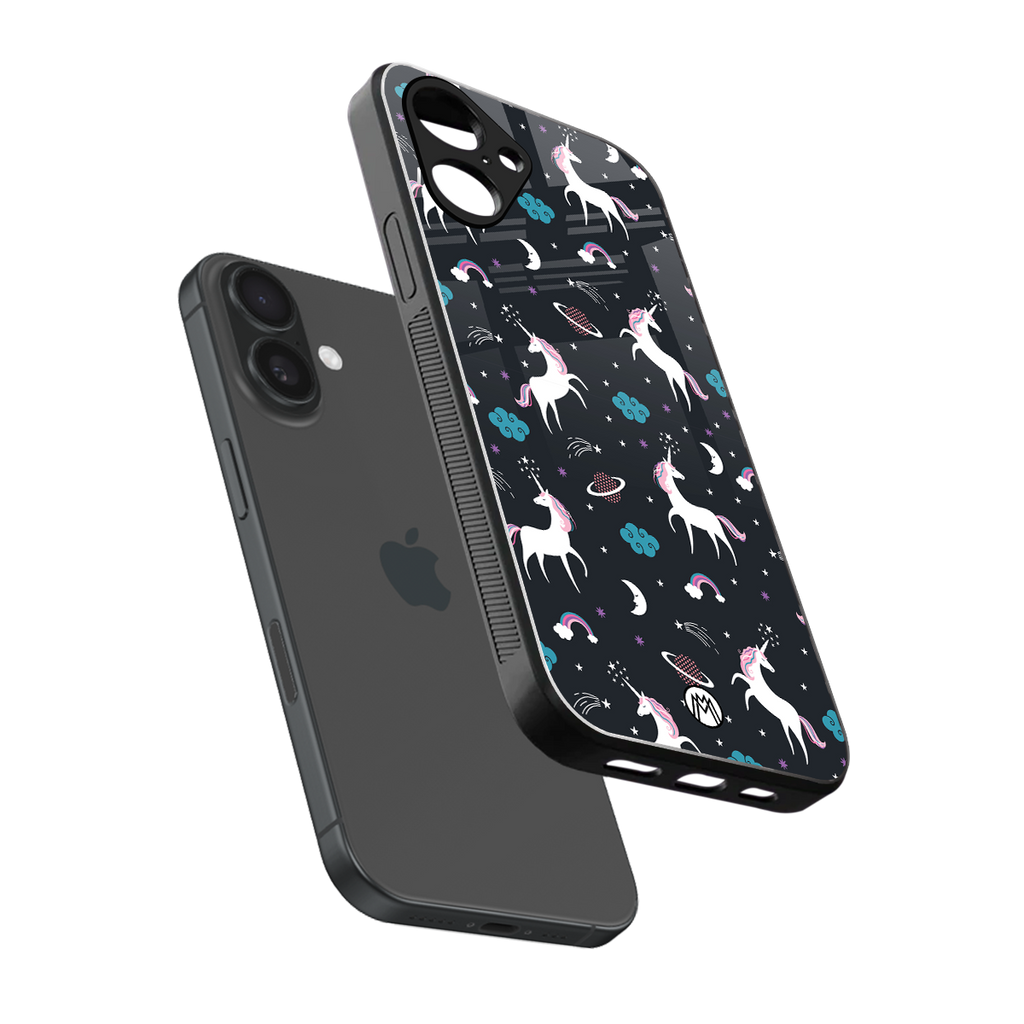 spatial unicorn galaxy back phone cover | glass case for iphone 16