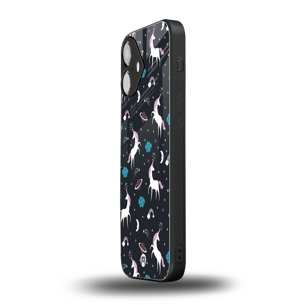 spatial unicorn galaxy back phone cover | glass case for iphone 16